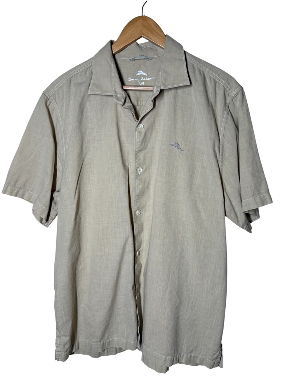 Men's Tommy Bahama Short Sleeve Button-Up Shirt in Light Khaki Large